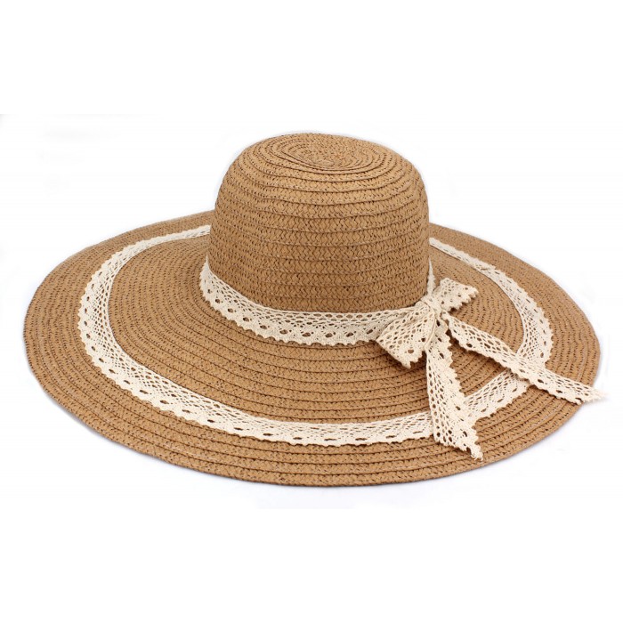 Wide Brim Hat -Straw Hat- Paper Straw Hat w/ Lace Band - Natural - HT-ST1151NA